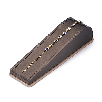 Wooden Clovered with PU Leather Bracelet Displays Stand, with Sponge and Paper Card, Rectangle, Black, 21.3x5.8x4.75cm