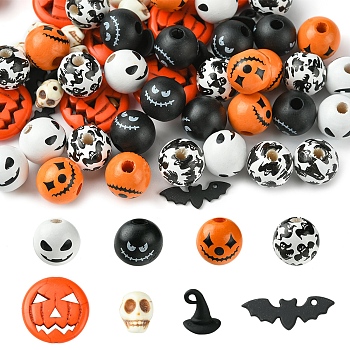 DIY Halloween Synthetic Turquoise & Round Wood Beads Jewelry Findings Kits, Mixed Color, 8.5~25mm, Hole: 1.4~4mm