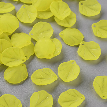 Transparent Frosted Acrylic Pendants, Petaline, Yellow, 16x14.5x3mm, Hole: 1.6mm