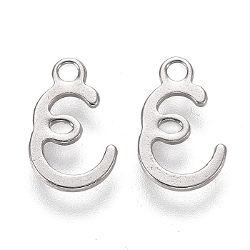 304 Stainless Steel Charms, Laser Cut, Letter, Stainless Steel Color, Letter.E, 11x7x0.7mm, Hole: 1.5mm