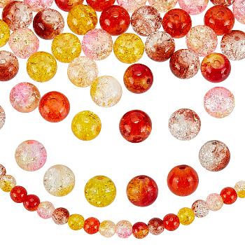 240Pcs 6 Colors Transparent Spray Painted Crackle Glass Beads Strands, with Golden Foil, Round, for Thanksgiving Day, Mixed Color, 8~9mm, Hole: 1.2~1.5mm, 40Pcs/color