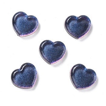 Transparent Resin Cabochons, with Glitter, Heart, Marine Blue, 18x19.5x6.5mm