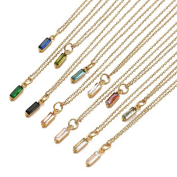 Rectangle Cubic Zirconia Pendant Necklaces, Ion Plating(IP) 304 Stainless Steel Cable Chain Necklace for Women, Golden, Mixed Color, 17.52 inch(44.5cm)