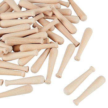 Unfinished Mini Natural Wooden Half Drilled Beads, Baseball Bat, for DIY Keychain Decoration Accessories, BurlyWood, 47x10mm, Hole: 1mm, 50pcs
