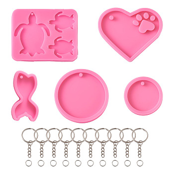 DIY Keychain Silicone Molds Kits, with Peg Silicone Pendant Molds, Iron Keychain Clasp Findings, Brass Open Jump Rings, Pearl Pink, 103x82x8mm, Inner Diameter: 43x35mm & 71x56mm, 1pc