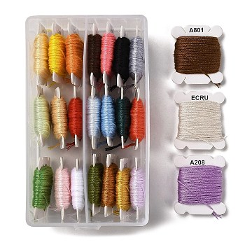 24 Cards 24 Colors 6-Ply Polyester Embroidery Floss, Cross Stitch Threads, Mixed Color, 0.5mm, about 8.75 Yards(8m)/card, 1 card/color