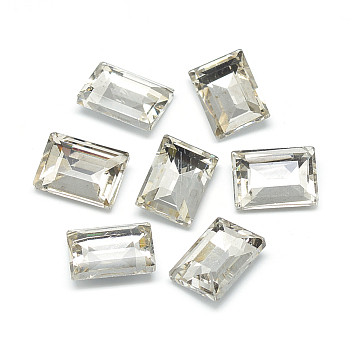 Pointed Back Glass Rhinestone Cabochons, Back Plated, Faceted, Rectangle, Clear, 8x6x3.5mm