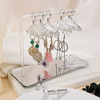 Acrylic Earrings Display Stands, Clothes Hangers Shaped Dangle Earring Organizer Holder, with 8Pcs Mini Hangers, Light Grey, 6x15x12cm