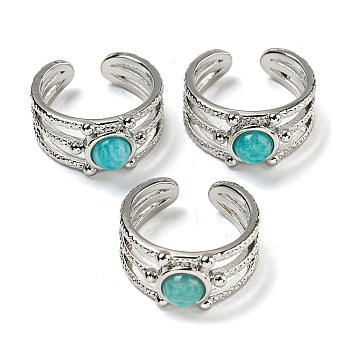Natural Amazonite Adjustable Rings, with Platinum Brass Findings, Long-Lasting Plated, Jewely for Women, Adjustable