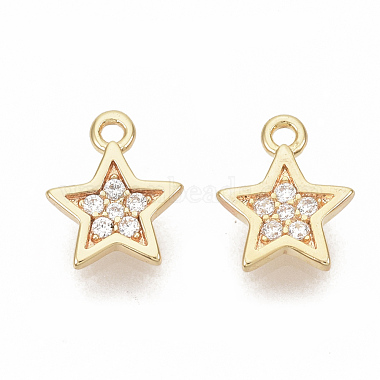 Real 18K Gold Plated Clear Star Brass+Cubic Zirconia Charms