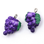Autumn Theme Grape Resin Pendants, with Platinum Tone Iron Findings, Dark Violet, 21x14x11mm, Hole: 2mm(X-RESI-R184-06)