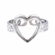 304 Stainless Steel Heart Open Cuff Ring, Chunky Hollow Ring for Women, Stainless Steel Color, US Size 6 3/4(17.1mm)(RJEW-T023-55P)