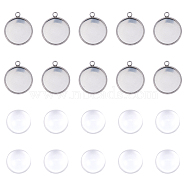 DIY Pendants Making, with 304 Stainless Steel Pendant Cabochon Settings and Clear Half Round Glass Cabochons, Stainless Steel Color, Cabochons: 13.5x7mm, Settings: 18.5x16x2mm, 2pcs/set(DIY-X0292-70P)