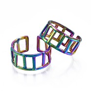 304 Stainless Steel Rectangle Cuff Ring, Rainbow Color Open Ring for Women, US Size 7 1/2(17.7mm)(RJEW-N038-086)