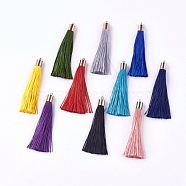 Polyester Tassel Big Pendant Decorations, with Alloy Finding, Golden, Mixed Color, 58~65x7~25mm, Hole: 1.5mm(X-FIND-E018-D)