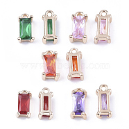 Transparent Glass Charms, with Brass Findings, Faceted, Rectangle, Light Gold, Mixed Color, 8.5x4x3mm, Hole: 1mm(GLAA-T007-13)