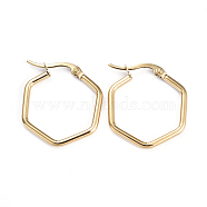 201 Stainless Steel Angular Hoop Earrings, with 304 Stainless Steel Pins, Hexagon, Golden, 28x23x1.5mm, Pin: 1x0.7mm(EJEW-I245-32G)