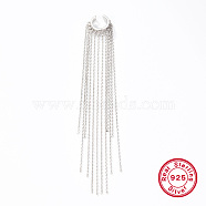 Rhodium Plated 925 Sterling Silver Cuff Earrings, Chains Tassel Earrings, Platinum, 115x14mm(NK3213)