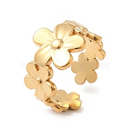 304 Stainless Steel Flower Open Cuff Rings for Women, Real 18K Gold Plated, US Size 3(14mm)(RJEW-D012-09G)