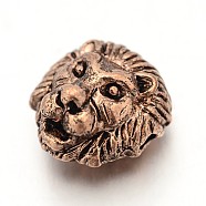 Tibetan Style Alloy Lion Head Beads, Antique Rose Gold, 12x13x9.5mm, Hole: 2mm(TIBEB-E073-01ARG)