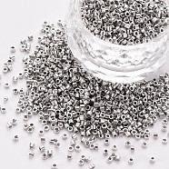 Plated Glass Cylinder Beads, Seed Beads, Metallic Colours, Round Hole, Gainsboro, 1.5~2x1~2mm, Hole: 0.8mm, about 8000pcs/bag, about 1pound/bag(SEED-S047-E-007)