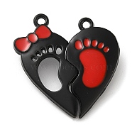 Painting Alloy Enamel Magnet Split Pendants, Couples Charms, Heart Shaped with Foot, Black, 29.5x28x6mm, Hole: 1.6mm(FIND-B025-02B)