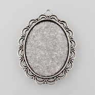 Tibetan Style Antique Silver Alloy Flat Oval Pendant Cabochon Settings, Cadmium Free & Lead Free, Tray: 40x30mm, 54x40x3mm, Hole: 4mm, about 99pcs/1000g(TIBEP-M022-58AS)