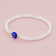 Lampwork Evil Eye Beaded Stretch Bracelet for Women, White, 6-7/8 inch(17.5cm)(BJEW-A22-12-15-B)