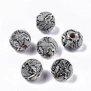 Natural Wooden Beads, Imitation Snake Skin Printed, Round, Black, 12x11mm, Hole: 3mm(WOOD-R270-08)