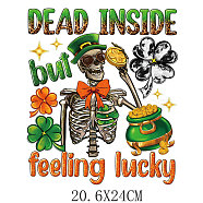 Saint Patrick's Day Theme PET Sublimation Stickers, Heat Transfer Film, Iron on Vinyls, for Clothes Decoration, Skull, 206x240mm(PW-WG54065-05)