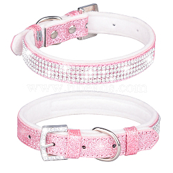 Adjustable Glittered Felt Pet Collars, Resin Rhinestone Cat Dog Choker Necklace, Pearl Pink, 300x15mm(ANIM-PW0004-17A-07)