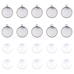 DIY Pendants Making, with 304 Stainless Steel Pendant Cabochon Settings and Clear Half Round Glass Cabochons, Stainless Steel Color, Cabochons: 13.5x7mm, Settings: 18.5x16x2mm, 2pcs/set(DIY-X0292-70P)
