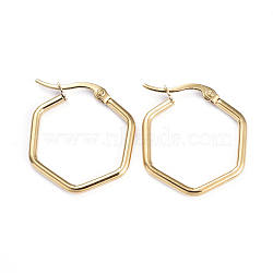 201 Stainless Steel Angular Hoop Earrings, with 304 Stainless Steel Pins, Hexagon, Golden, 28x23x1.5mm, Pin: 1x0.7mm(EJEW-I245-32G)