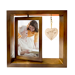 Double Sided Wooden Rotating Photo Frames with DIY Word Mom Heart, for Tabletop, Wing, 210x230x15mm(DJEW-WH0056-004)