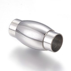 304 Stainless Steel Magnetic Clasps with Glue-in Ends, Oval, Stainless Steel Color, 19.5x10mm, Hole: 6mm(STAS-F193-02P)