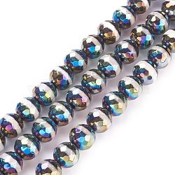 Electroplate Tibetan Style dZi Beads, Natural Agate Beads Strands, Round, Faceted, Colorful, 8mm, Hole: 1.2mm, about 47pcs/strand, 14.88 inch(37.8cm)(TDZI-P012-D01-01)