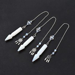 Synthetic Opalite Pointed Dowsing Pendulums, with Eco-Friendly Brass Findings, Platinum, Cadmium Free & Lead Free, Bullet, 31.35cm(G-I322-01P-05)