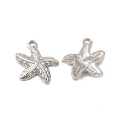 304 Stainless Steel Pendants, Starfish Charm, Stainless Steel Color, 19.5x18x3.5mm, Hole: 1.8mm(STAS-E182-12P)