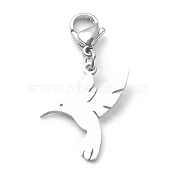 201 Stainless Steel Hummingbird Pendant Decorations, Lobster Clasp Charms, for Keychain, Purse, Backpack Ornament, Stainless Steel Color, 35mm(HJEW-JM00652-02)