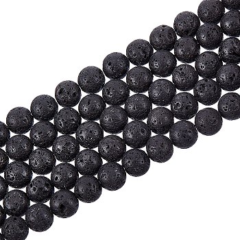 Synthetic Lava Rock Beads Strands, Dyed, Round, Black, 8~8.5mm, Hole: 1mm, about 47pcs/strand, 14.96 inch(38cm)