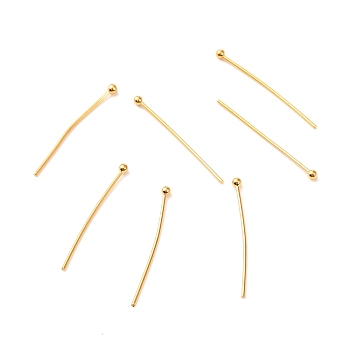 Brass Ball Head Pins, Real 18K Gold Plated, 27.5x2mm, Pin: 0.7mm, 21 Gauge, Head: 2mm