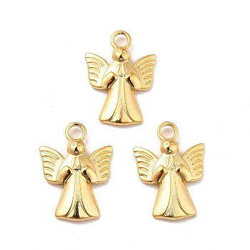 Ion Plating(IP) 304 Stainless Steel Pendants, Angel Charms, Real 18K Gold Plated, 19.5x14x2.5mm, Hole: 3mm