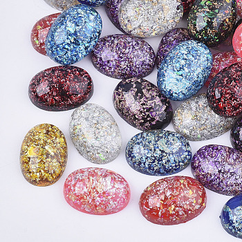 Resin Cabochons, with Gold Foil/Silver Foil, Oval, Mixed Color, 17.5x13x6.5mm