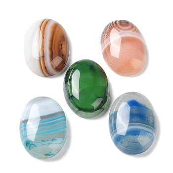 Natural Striped Agate/Banded Agate Cabochons, Dyed & Heated, Oval, Mixed Color, 24.5~25x18x6.5~7mm