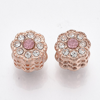 Alloy European Beads, Large Hole Beads, Column with Heart, Flower, Crystal, 12x11.5mm, Hole: 5mm