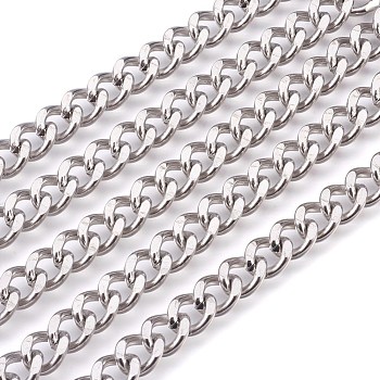 201 Stainless Steel Curb Chains, Unwelded, Faceted, Stainless Steel Color, 8mm