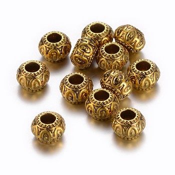 Alloy European Beads, Cadmium Free & Nickel Free & Lead Free, Rondelle, Antique Golden, 10x6.5~7mm, Hole: 3mm