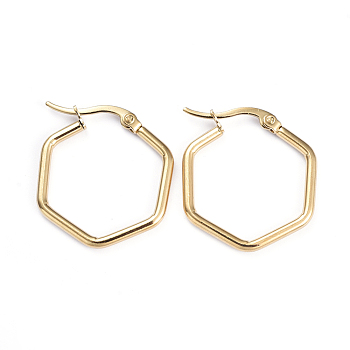 201 Stainless Steel Angular Hoop Earrings, with 304 Stainless Steel Pins, Hexagon, Golden, 28x23x1.5mm, Pin: 1x0.7mm