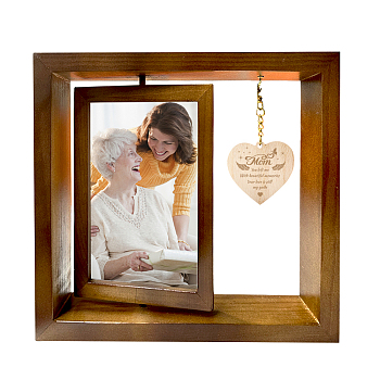 Double Sided Wooden Rotating Photo Frames with DIY Word Mom Heart, for Tabletop, Wing, 210x230x15mm