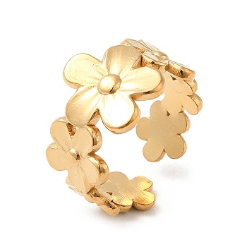 304 Stainless Steel Flower Open Cuff Rings for Women, Real 18K Gold Plated, US Size 3(14mm)